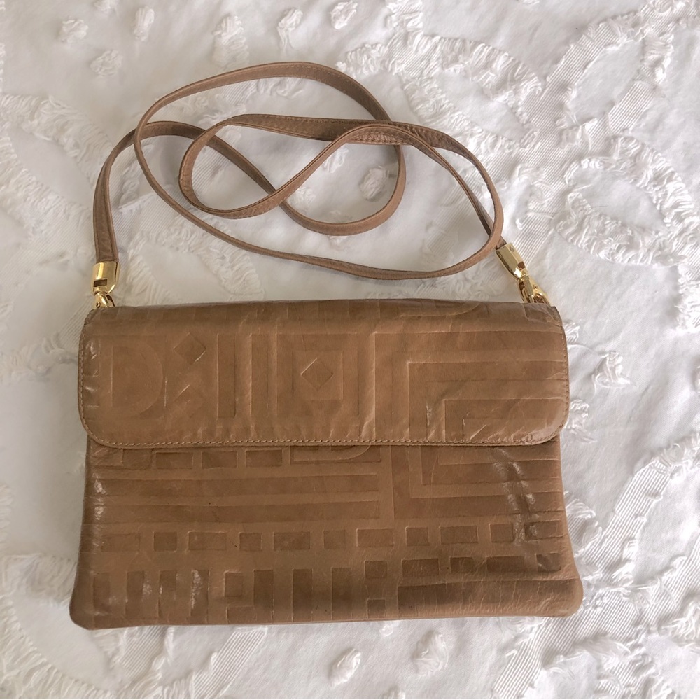 Due Fratelli ran cognac embossed leather crossbody bag purse